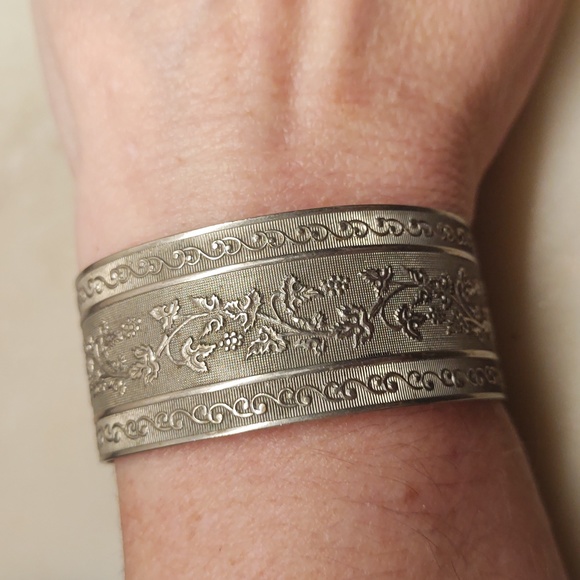BOGO! Silver Tone Scroll Stamped Cuff Bracelet - Picture 3 of 11